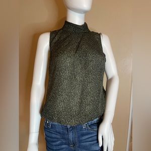 Worth New York Sheer Silk Mock Neck Sleeveless Blouse